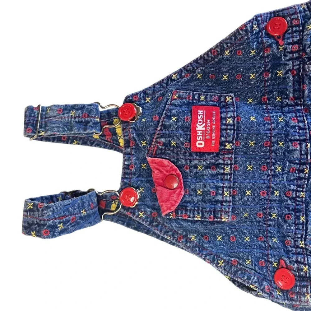 Vintage Osh Kosh B’Gosh denim‎ x o tic tac toe printed overalls 24M